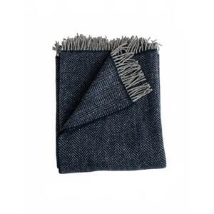NEW EVANGELINE merino cashmere herringbone throw - 54"x72" in midnight blue